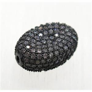copper oval beads paved zircon, black plated, approx 10-15mm [FDZN1798]