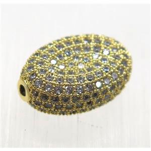 copper oval beads paved zircon, gold plated, approx 10-15mm [FDZN1799]