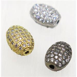copper oval beads paved zircon, mix color, approx 8-10mm [FDZN1809]