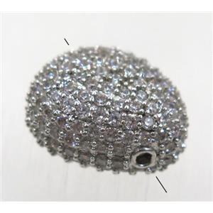 copper potato beads paved zircon, platinum plated, approx 14-18mm [FDZN1813]
