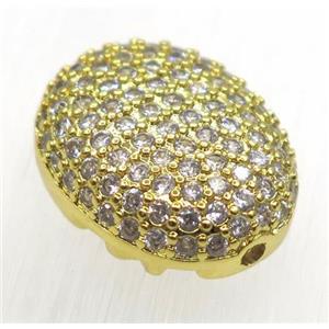 copper oval beads paved zircon, gold plated, approx 14-18mm [FDZN1815]