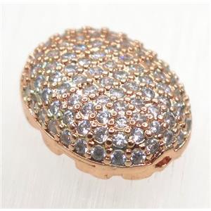 copper oval beads paved zircon, rose gold, approx 14-18mm [FDZN1816]