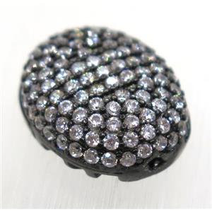 copper oval beads paved zircon, black plated, approx 14-18mm [FDZN1817]