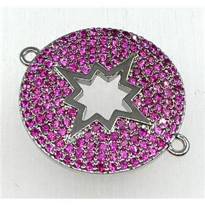 copper button NorthStar connector paved hotpink zircon, platinum plated, approx 18mm dia [FDZN1828]