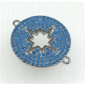 copper button NorthStar connector paved zircon, platinum plated, turq, approx 18mm dia [FDZN1829]