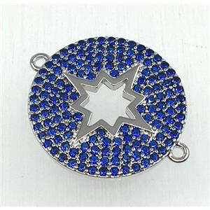 copper button NorthStar connector paved blue zircon, platinum plated, approx 18mm dia [FDZN1830]