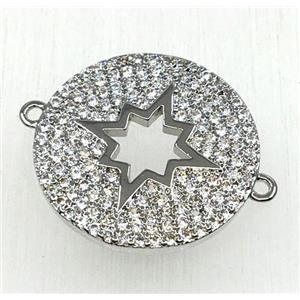 copper button NorthStar connector paved zircon, platinum plated, approx 18mm dia [FDZN1831]