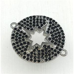 copper button NorthStar connector paved black zircon, platinum plated, approx 18mm dia [FDZN1832]