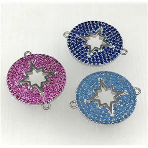 copper button NorthStar connector paved zircon, platinum plated, mix, approx 18mm dia [FDZN1833]