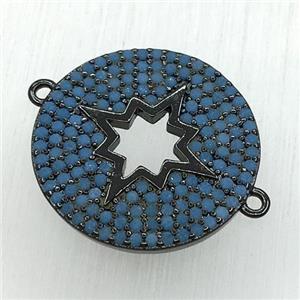 copper button NorthStar connector paved zircon, black plated, turq, approx 18mm dia [FDZN1834]