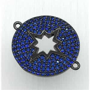 copper button NorthStar connector paved blue zircon, black plated, approx 18mm dia [FDZN1835]