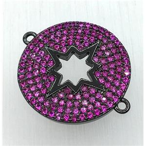 copper button NorthStar connector paved hotpink zircon, black plated, approx 18mm dia [FDZN1836]