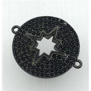 copper button NorthStar connector paved zircon, black plated, approx 18mm dia [FDZN1837]