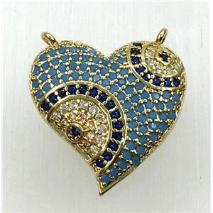 copper heart pendant paved zircon with 2loops, gold plated, approx 18-22mm [FDZN1844]