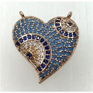 copper heart pendant paved zircon with 2loops, rose gold, approx 18-22mm [FDZN1847]