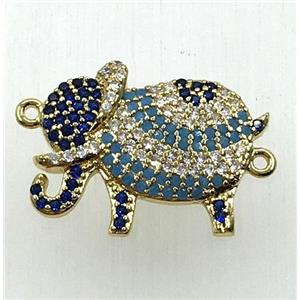copper elephant connector paved zircon, gold plated, approx 15-20mm [FDZN1849]