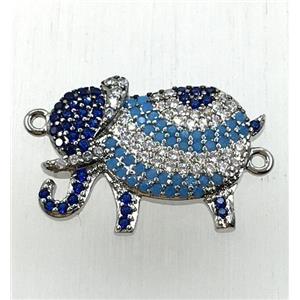 copper elephant connector paved zircon, platinum plated, approx 15-20mm [FDZN1850]