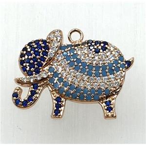 copper elephant pendant paved zircon, rose gold, approx 15-20mm [FDZN1852]