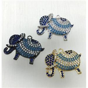 copper elephant pendant paved zircon, mix color, approx 15-20mm [FDZN1853]