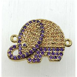 copper elephant connector paved zircon, gold plated, approx 15-20mm [FDZN1854]