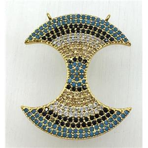 copper pendant paved zircon with 2loops, gold plated, approx 26-30mm [FDZN1871]
