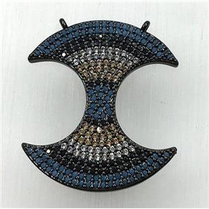 copper pendant paved zircon with 2loops, black plated, approx 26-30mm [FDZN1874]