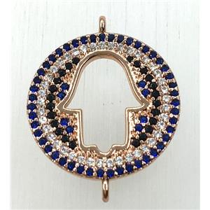 copper hamsahand connector paved zircon, rose gold, approx 18mm dia [FDZN1882]