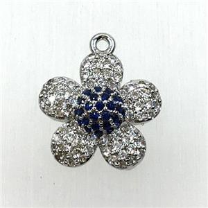 copper flower pendant paved zircon, platinum plated, approx 14mm dia [FDZN1883]