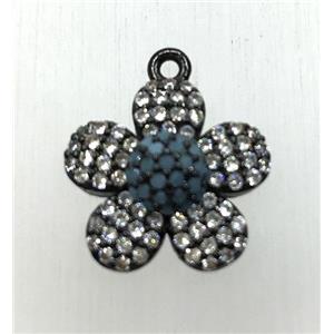 copper flower pendant paved zircon, black plated, approx 14mm dia [FDZN1885]