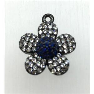 copper flower pendant paved zircon, black plated, approx 14mm dia [FDZN1886]