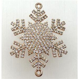 copper snowflake connector paved zircon, rose gold, approx 24-28mm [FDZN1887]