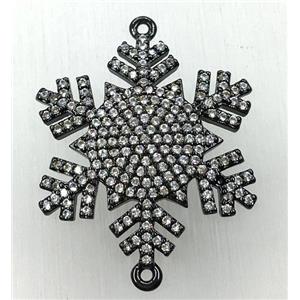 copper snowflake connector paved zircon, black plated, approx 24-28mm [FDZN1888]