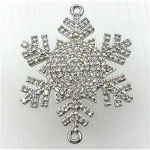 copper snowflake connector paved zircon, platinum plated, approx 24-28mm [FDZN1889]