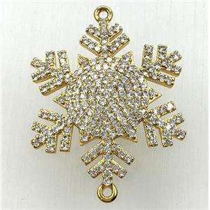 copper snowflake connector paved zircon, gold plated, approx 24-28mm [FDZN1890]