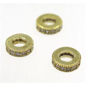 raw Brass rondelle beads paved zircon, approx 8.5mm dia, 4mm hole [FDZN1906]