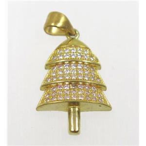 raw Brass Christmas tree pendant paved zircon, approx 13.5-20mm [FDZN1908]