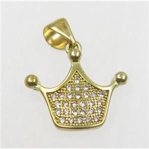 raw Brass Crown pendant paved zircon, approx 14-15.5mm [FDZN1909]