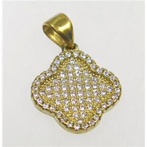 raw Brass Clover pendant paved zircon, approx 14mm [FDZN1910]