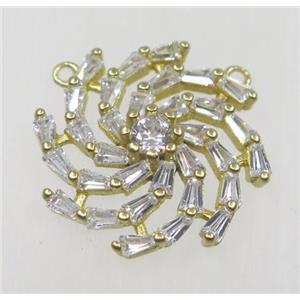 raw Brass pendant paved zircon with 2loops, approx 21mm [FDZN1911]