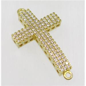 raw Brass cross connector paved zircon with 2loops, approx 22x33mm [FDZN1912]