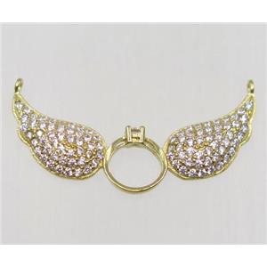 raw Brass Angel wing pendant paved zircon with 2loops, approx 15x30mm [FDZN1914]