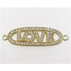 raw Brass LOVE connector pave zircon, approx 10x26mm [FDZN1915]