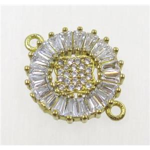 raw Brass sunflower connector paved zircon, approx 15mm dia [FDZN1916]