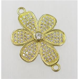 raw Brass flower connector paved zircon, approx 18.5x23mm [FDZN1917]