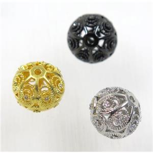 round copper beads pave zircon, mix color, approx 12mm dia [FDZN1923-12MM]