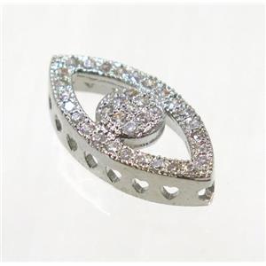 copper eye beads paved zircon, platinum plated, approx 8.5x17mm [FDZN1954]