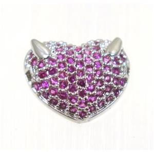 copper foxHead beads paved hotpink zircon, platinum plated, approx 10x12mm [FDZN1958]