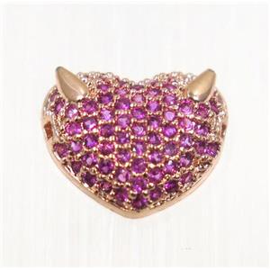 copper foxHead beads paved hotpink zircon, rose gold, approx 10x12mm [FDZN1960]