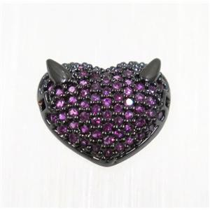 copper foxHead beads paved hotpink zircon, black plated, approx 10x12mm [FDZN1961]