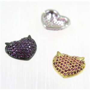 copper foxHead beads paved hotpink zircon, mix color, approx 10x12mm [FDZN1962]
